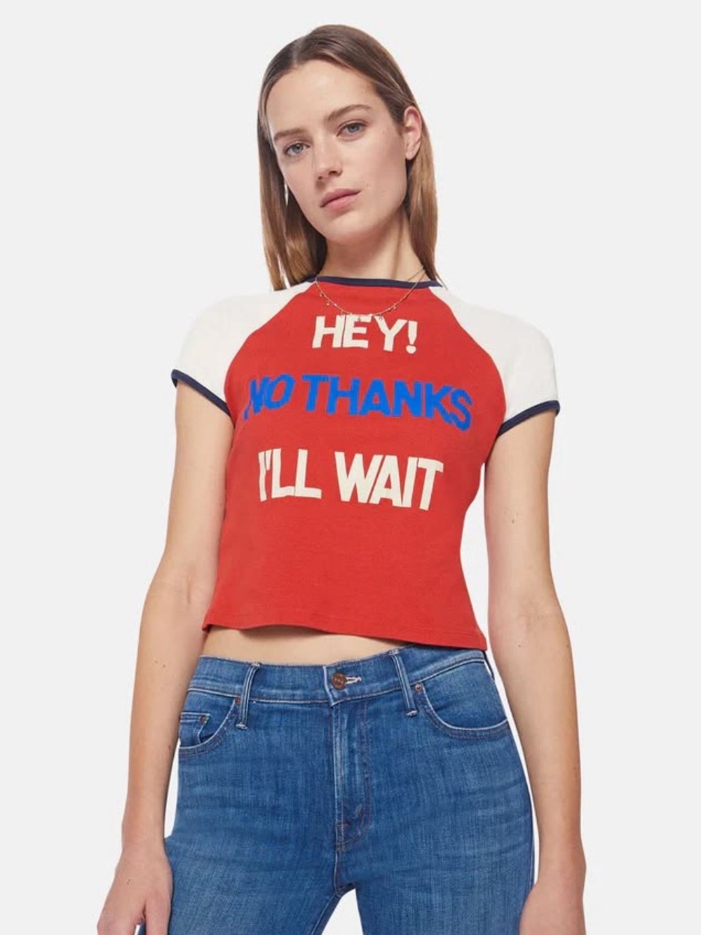 MOTHER Red, White & Blue 'No Thanks I'll Wait' Ringer Tee